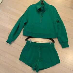 lululemon athletica Green Women's 1/2 zip Sweatshirt and shorts